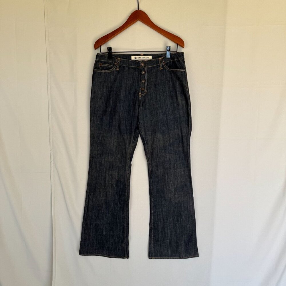 Vintage Y2K Gap Long and Lean 100% Cotton Dark Denim Snap Fly Bootcut‎ Jeans